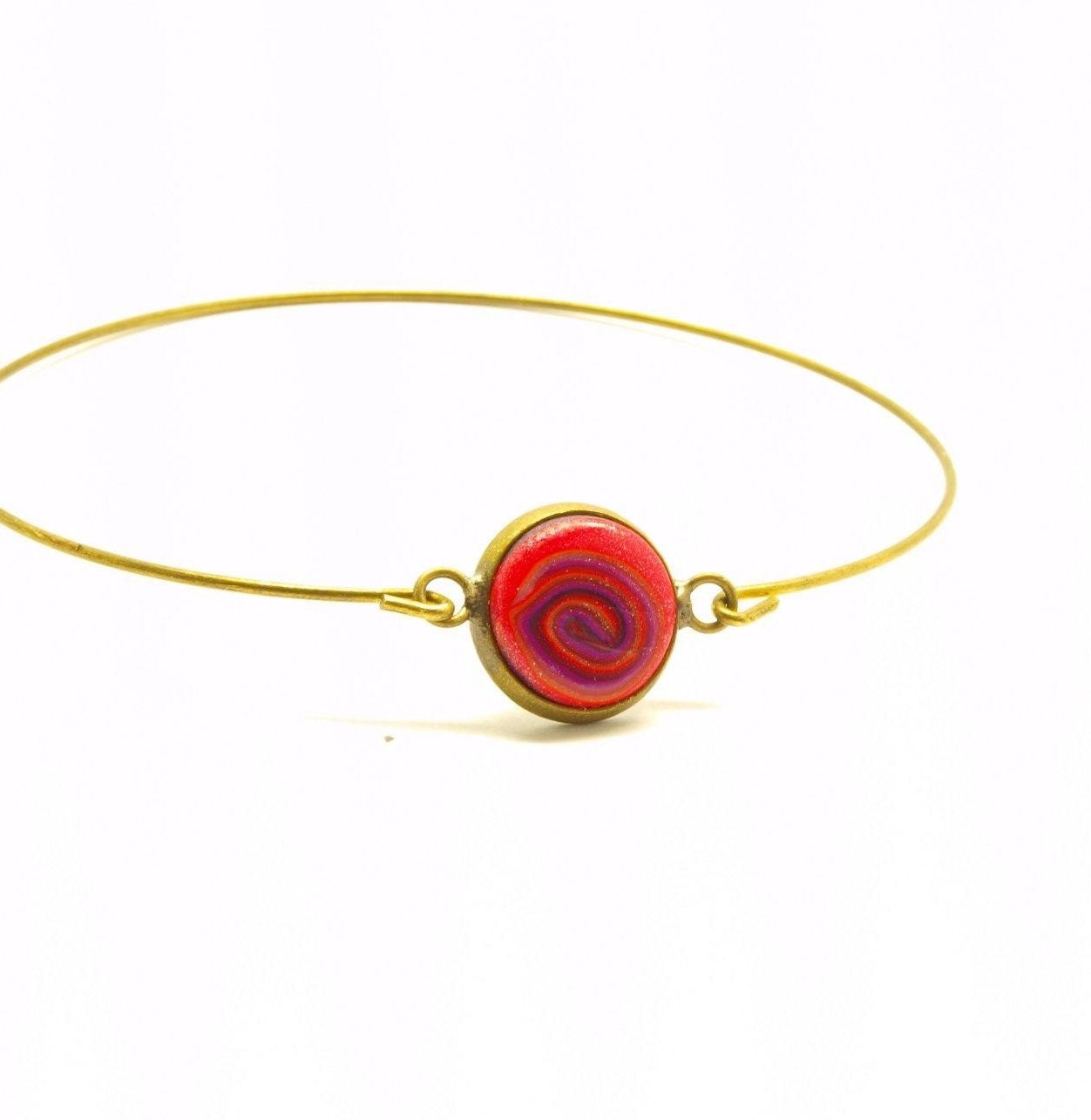 Armreif Cabochon retro Muster Spirale bunt Polymer Clay silbern bronze golden Armband weiß blau lila grün schwarz rot