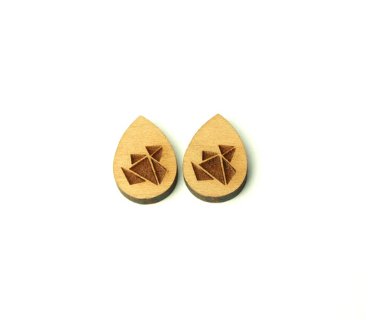 Ohrstecker Tropfen mit geometrischem Muster Holz Ohrringe