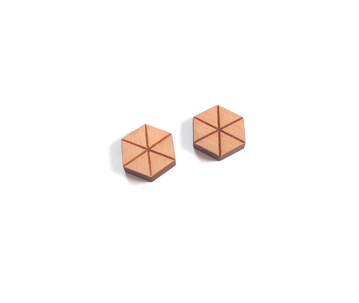 Ohrstecker Sechseck Hexagon Dreiecke retro Muster Wabe Holz Ohrringe