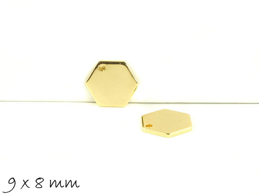 6 Stück Anhänger Stempel Hexagon vergoldetes Messing gold 9 x 8 mm