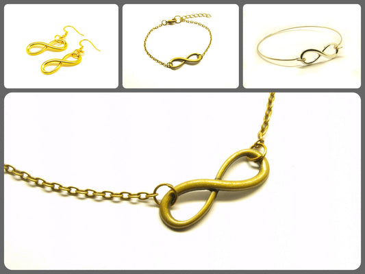 Kette Armband Armreifen Ohrringe Infinity Verbinder Unendlichkeit Farbe nach Wahl silber  bronze golden