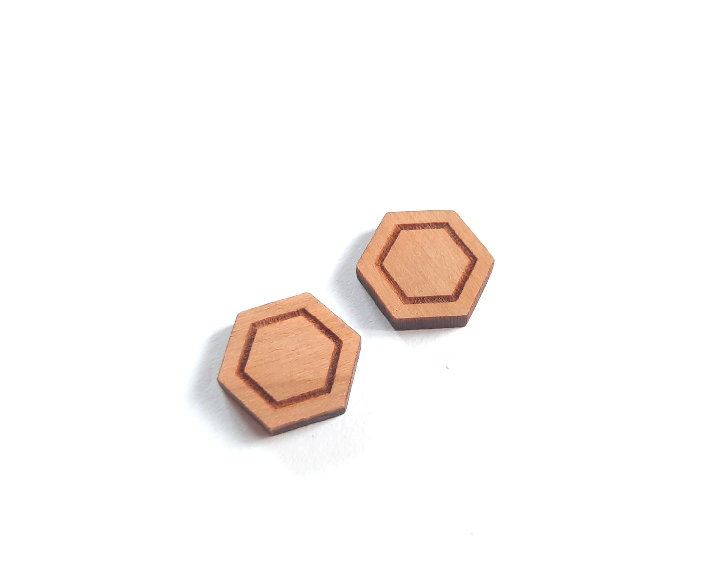 Ohrstecker Sechseck Hexagon 3D retro Muster Wabe Holz Ohrringe