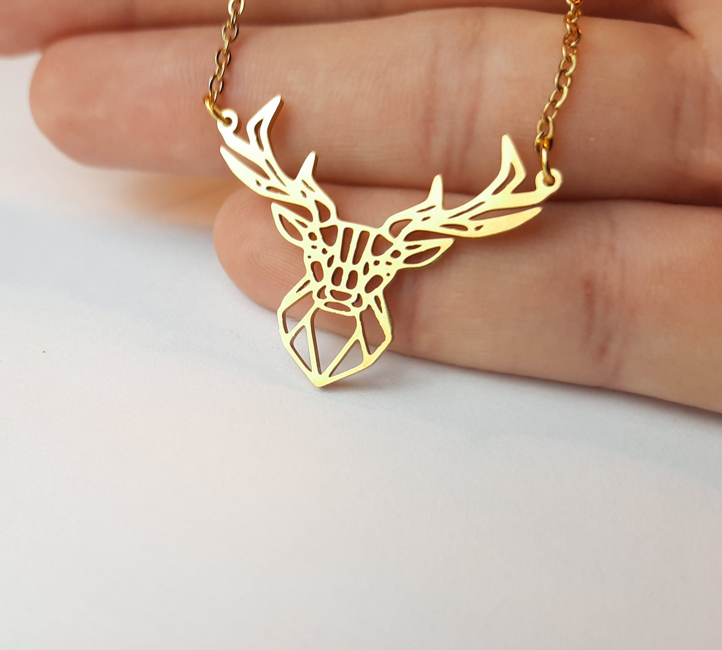 Kette Hirsch Geweih Trachten Schmuck Jäger Jagd Edelstahl Anhänger golden