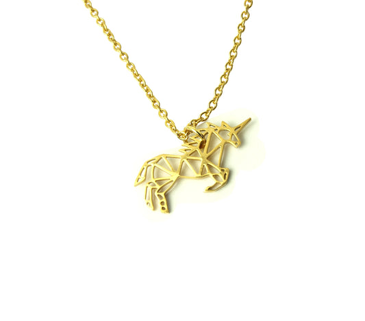 Kette Einhorn Anhänger Edelstahl Origami Pferd Farbe nach Wahl golden silbern