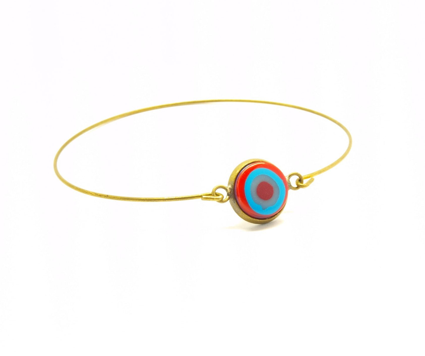 Armreif Cabochon retro Muster Kreise Hippie bunt Polymer Clay silbern bronze golden Armband weiß blau lila grün schwarz rot