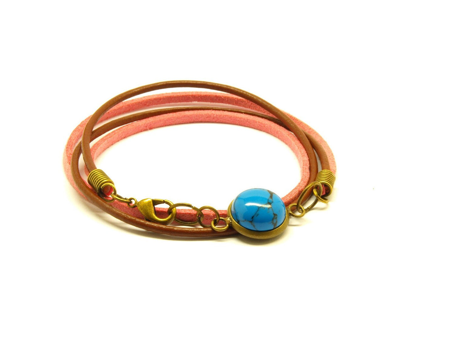 Wickelarmband nach Wahl Leder Cabochon Retro rosa braun Armband Armreifen bunt Muster silbern bronze golden