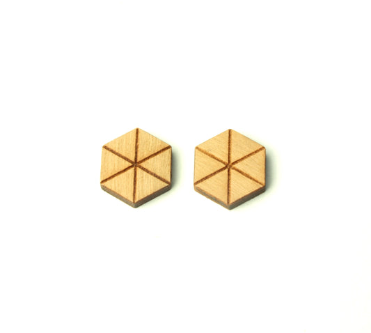 Ohrstecker Sechseck Hexagon Dreiecke retro Muster Wabe Holz Ohrringe