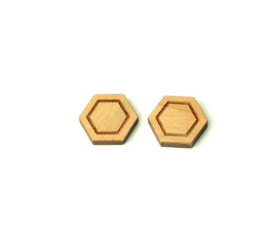 Ohrstecker Sechseck Hexagon 3D retro Muster Wabe Holz Ohrringe