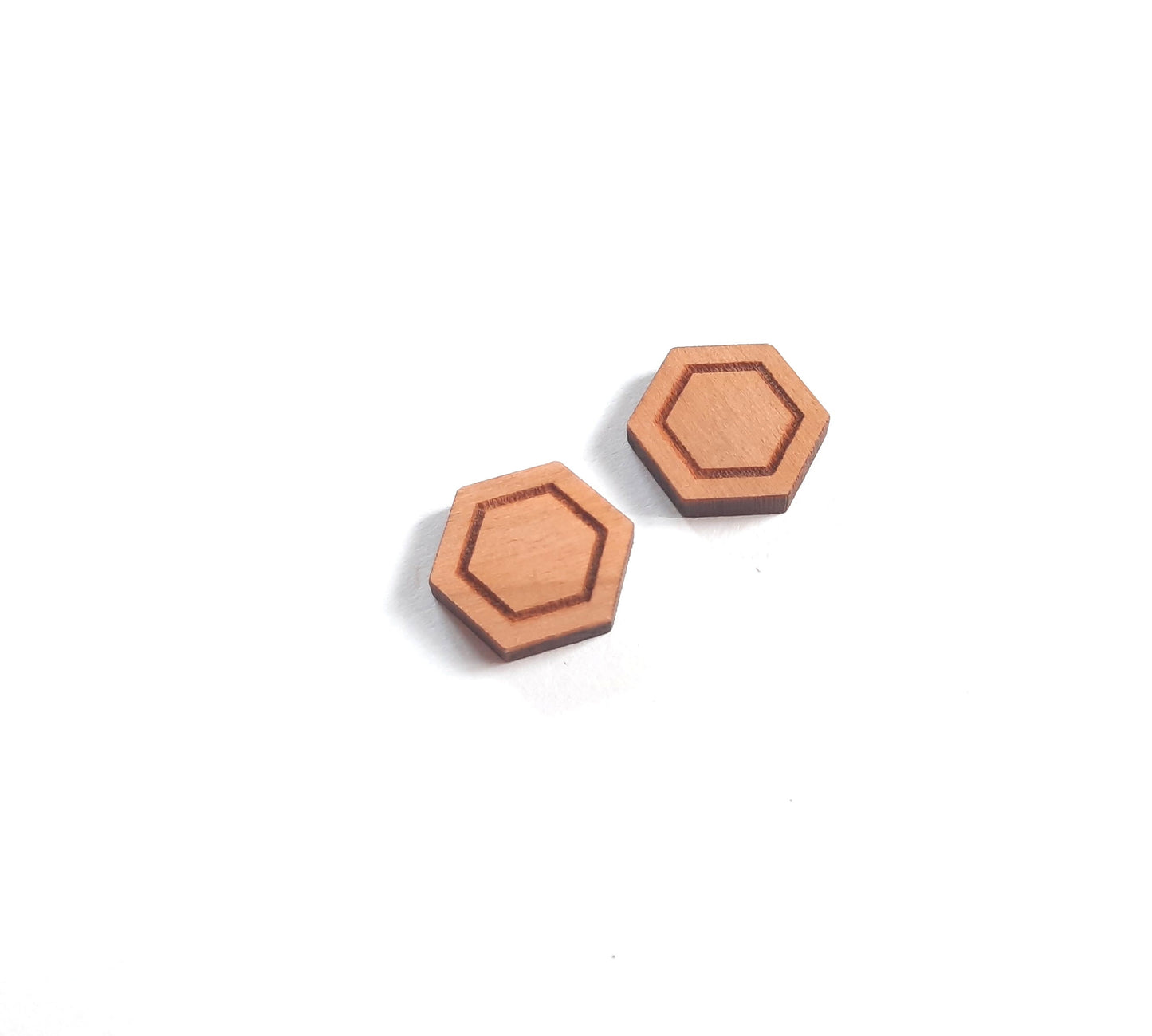 Ohrstecker Sechseck Hexagon 3D retro Muster Wabe Holz Ohrringe