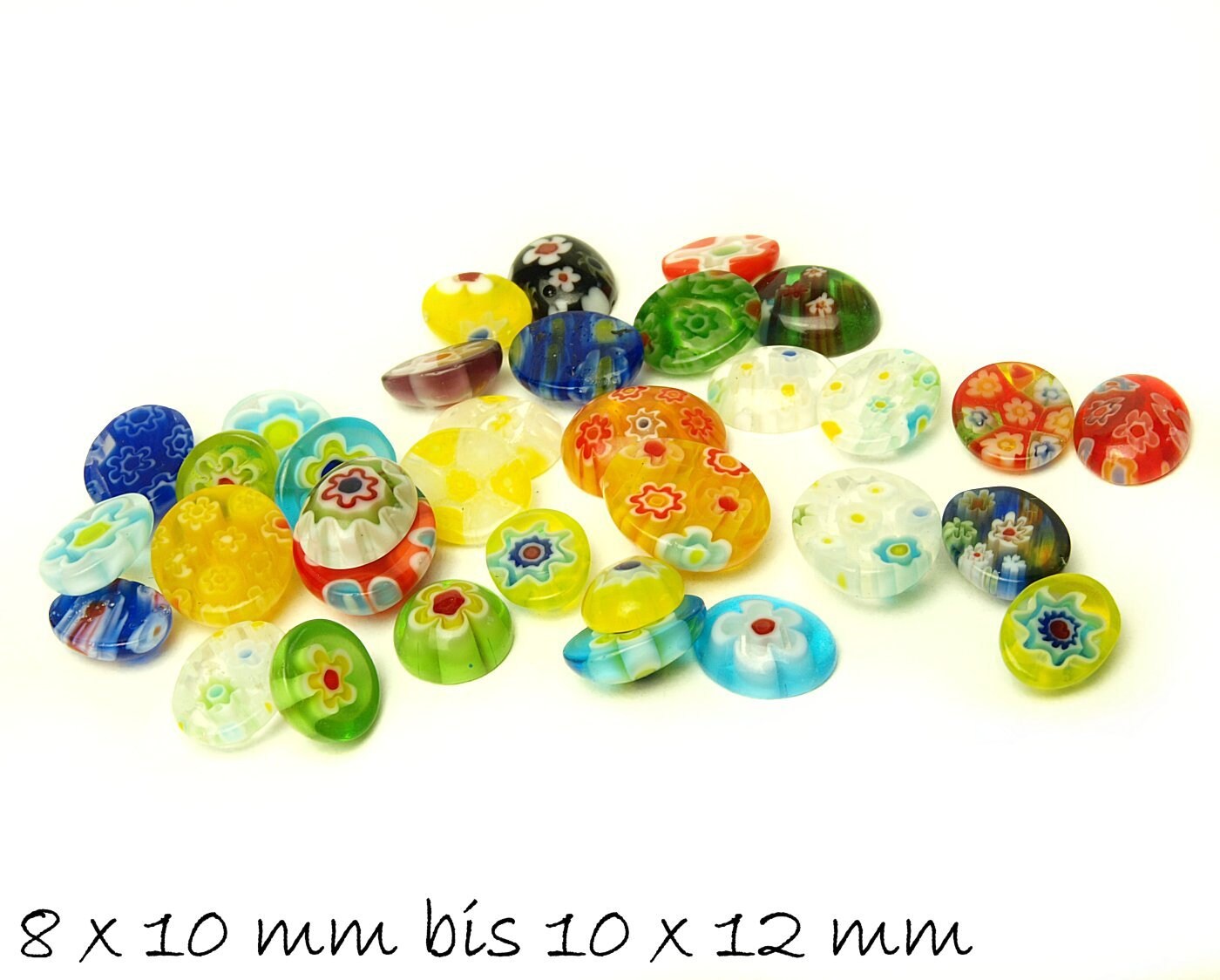 10 Stück Millefiori Glas Cabochons, oval, Mix, Größen zwischen 8 x 10 mm und 10 x 12 mm