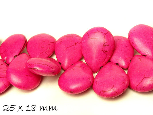 10 Stück Perlen synthetischer Türkis Tropfen in pink, 25 x 18 mm