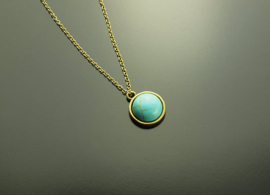 Kette blauer Howlith Türkis Imitat Edelstein Cabochon Anhänger silbern golden bronze