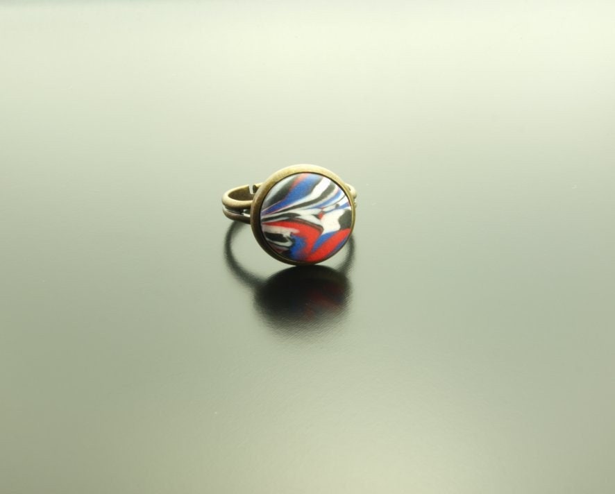 Ring Stein Cabochon vintage Resin Glas Polymer Clay Harz rot bronze  silbern