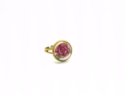 Ring Rose Cabochon Fimo vintage rosa weiß grün gelb Farbe nach Wahl Blüten Blumen Polymer Clay silbern bronze