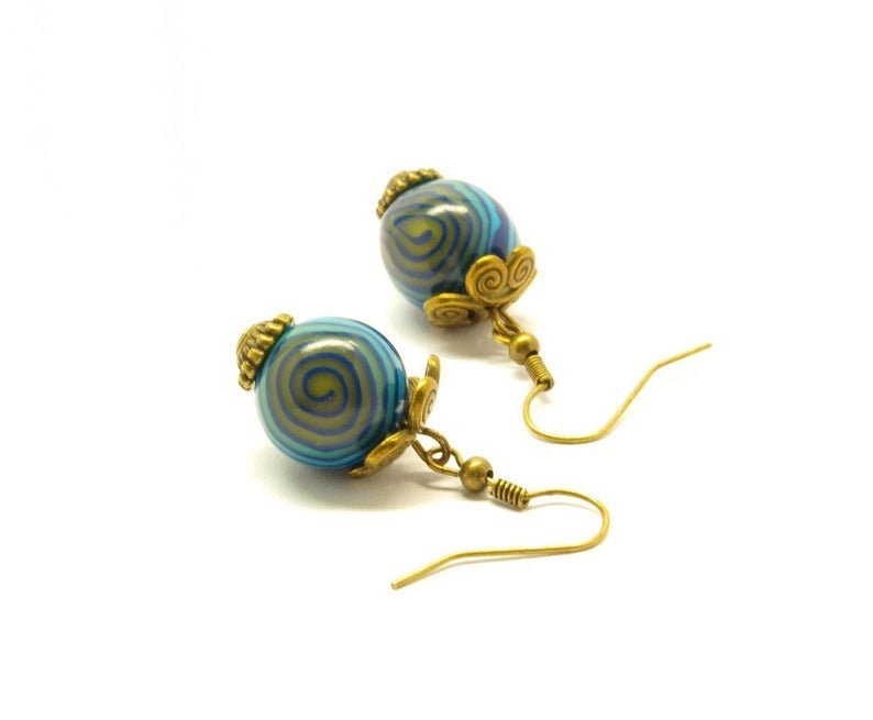 Ohrringe nach Wahl Perle Fimo Polymer Clay blau weiß silbern golden bronze Schleife