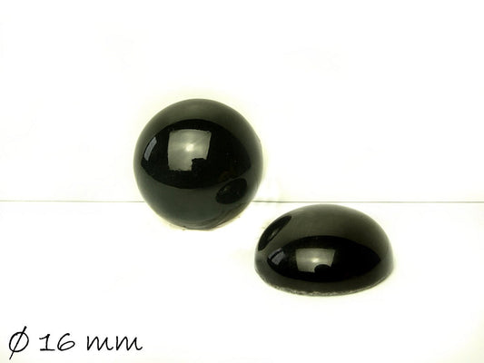 2 Stück Porzellan Cabochons, schwarz, Ø 16 mm