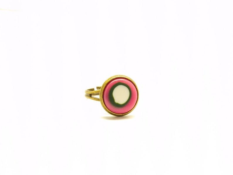 Ring nach Wahl Rosa Cabochon Fimo Polymer Clay vintage bronze weiß pink