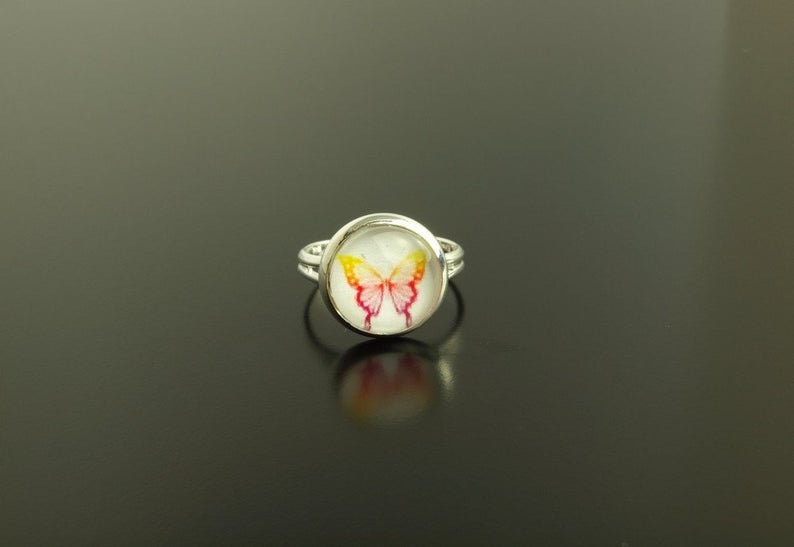 Ring nach Wahl Cabochon Glas bunt Muster farbig retro Mandala Schmetterling Blüten