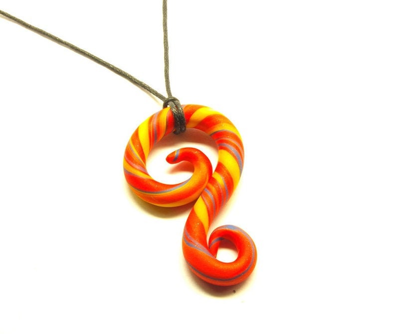 Lederkette nach Wahl Anhänger Fimo Polymer Clay groß braun rot orange blau