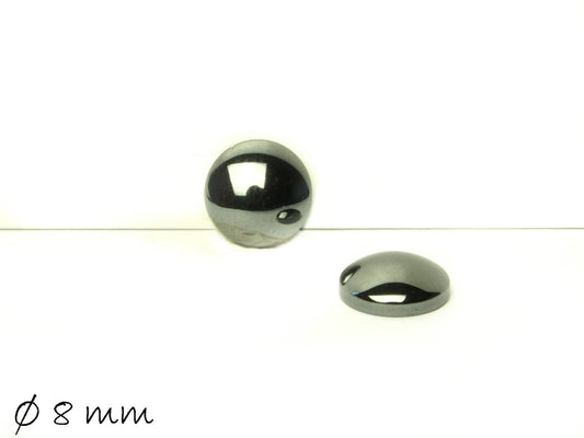 2 Stück Edelstein Cabochons, Hämatit, Ø 8 mm schwarz glänzend