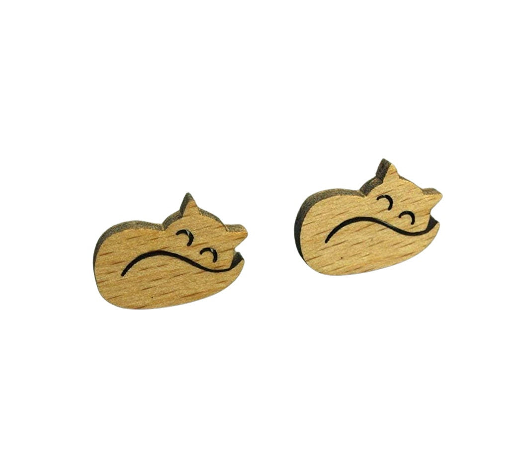 Ohrstecker schlafender Fuchs Holz Ohrringe Stecker