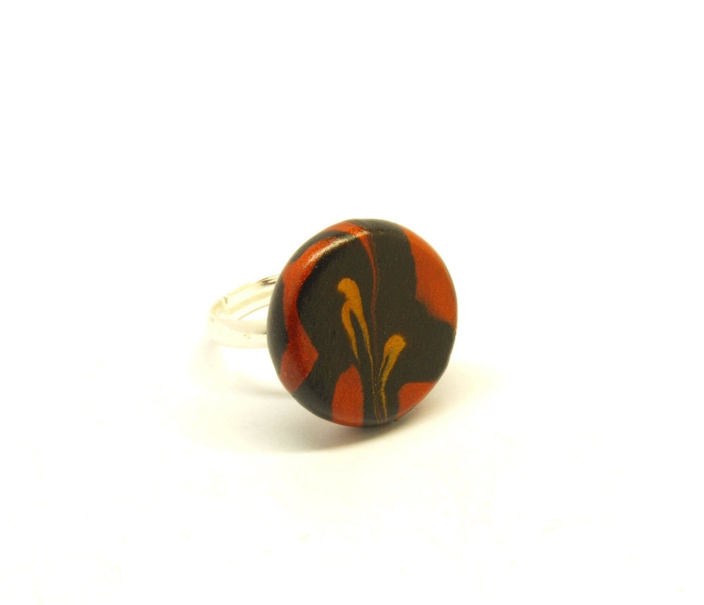 Ring nach Wahl Fimo Clay Cabochon schwarz gold Blume Blüte Stern