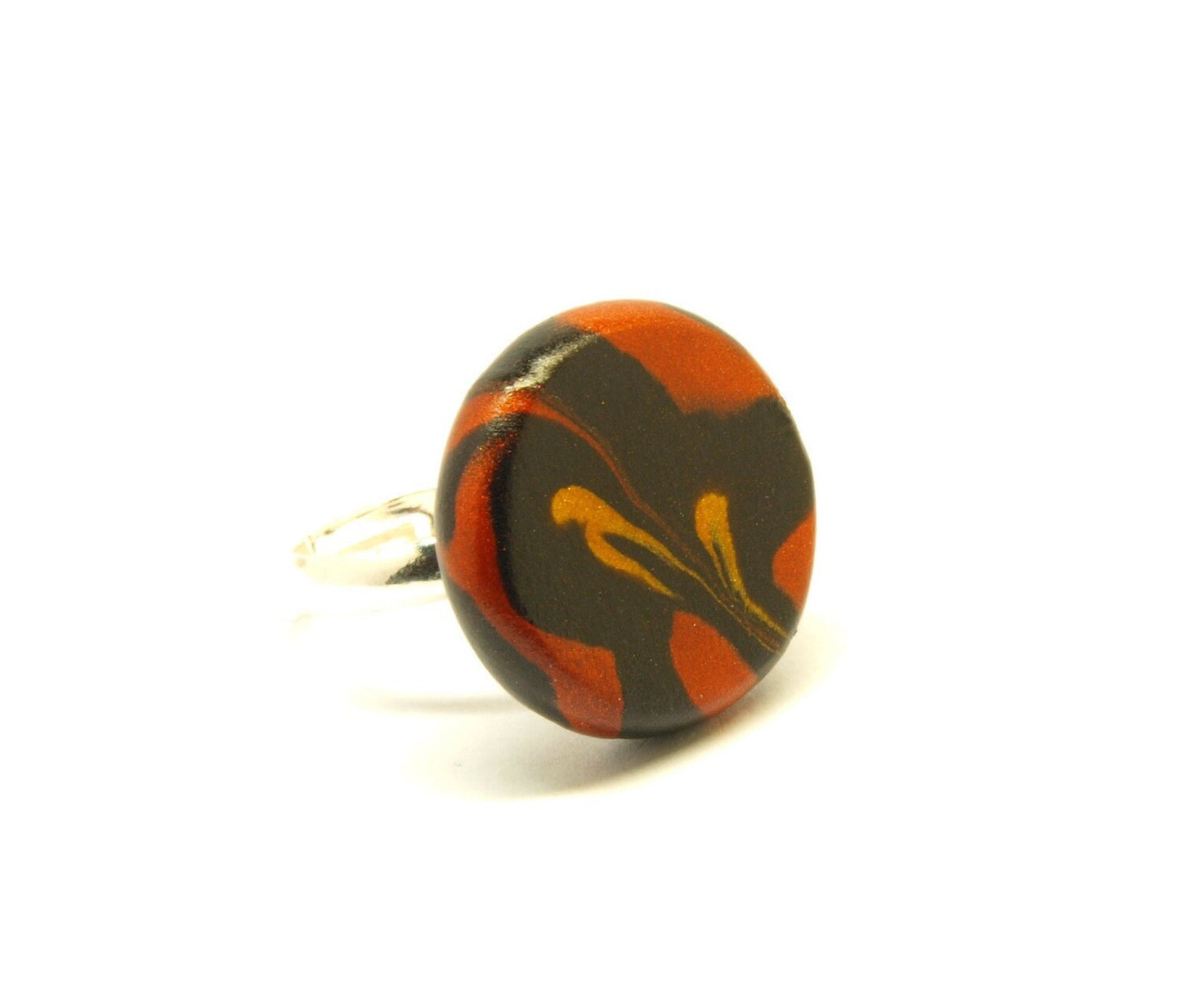 Ring nach Wahl Fimo Clay Cabochon schwarz gold Blume Blüte Stern