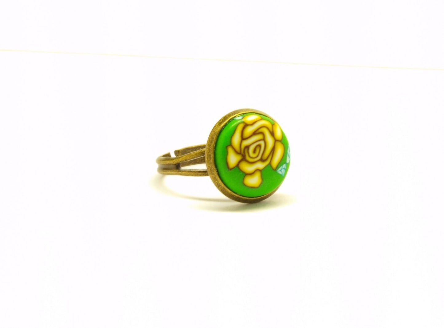 Ring Rose Cabochon Fimo vintage rosa weiß grün gelb Farbe nach Wahl Blüten Blumen Polymer Clay silbern bronze