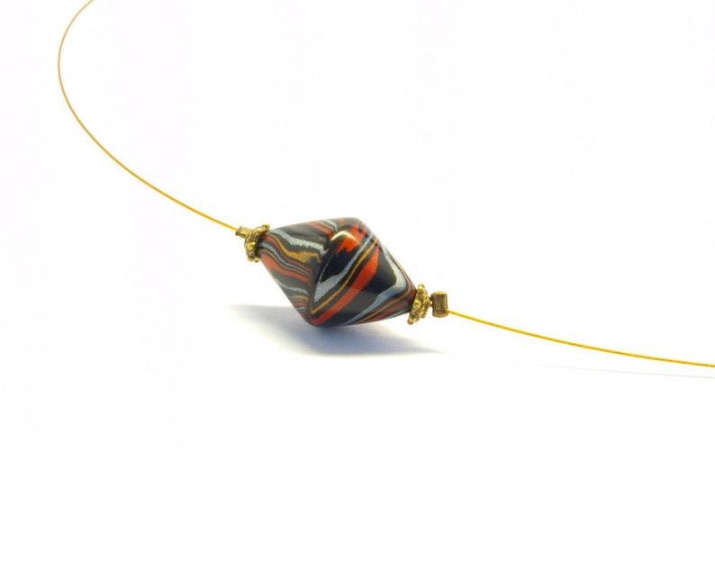 Kette nach Wahl Schmuckdraht Perle Anhänger Fimo Polymer Clay gold schwarz