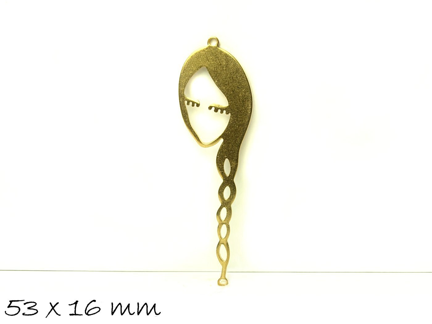 1 Stück Anhänger Gesicht, Mädchen,Messing, gold, 53 x 16 mm