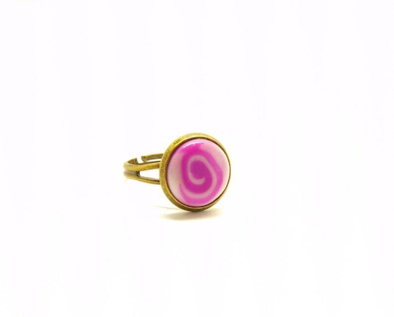 Ring nach Wahl Rosa Cabochon Fimo Polymer Clay vintage bronze weiß pink