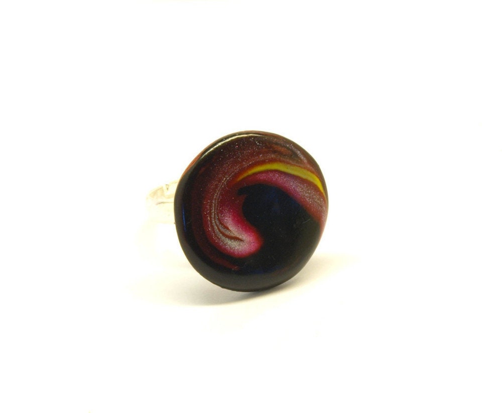 Ring nach Wahl Fimo Clay Cabochon schwarz rot grün schwarz weiß rund groß