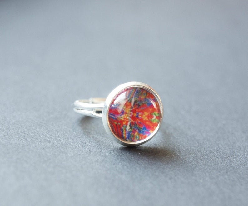 Ring nach Wahl Cabochon Glas bunt Muster farbig retro Mandala Schmetterling Blüten