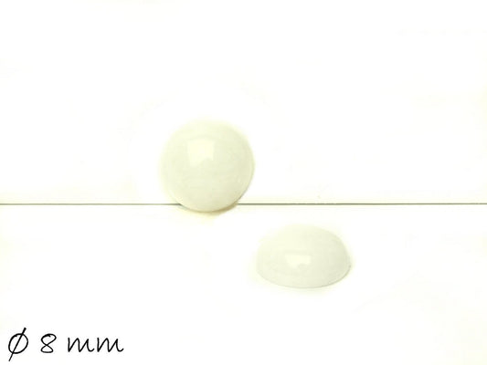 2 Stück Edelstein Cabochons, weiße Jade, Ø 8 mm