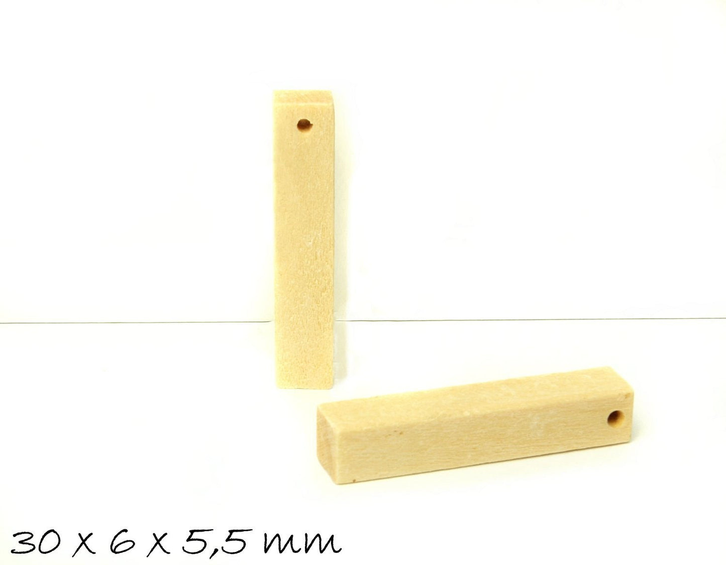 2 Stück Anhänger aus Holz, 30 x 6 x 5,5 mm, hellbraun