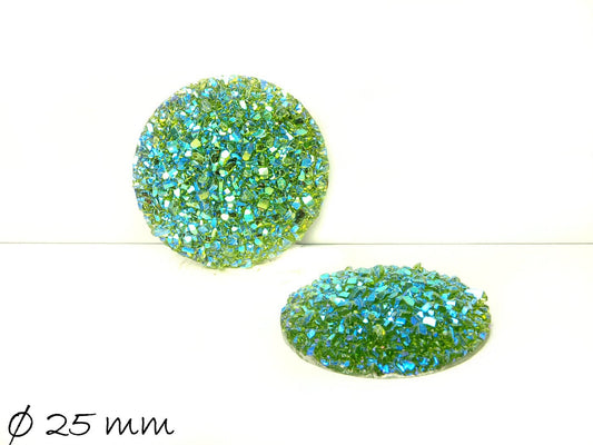 2 Stück Resin Cabochons, rund, Druzy-Imitat 25 mm, grün