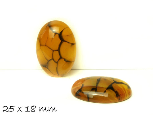 1 Stück ovaler Edelstein-Cabochon, Drachenader, 25 x 18 mm, gelb-schwarz