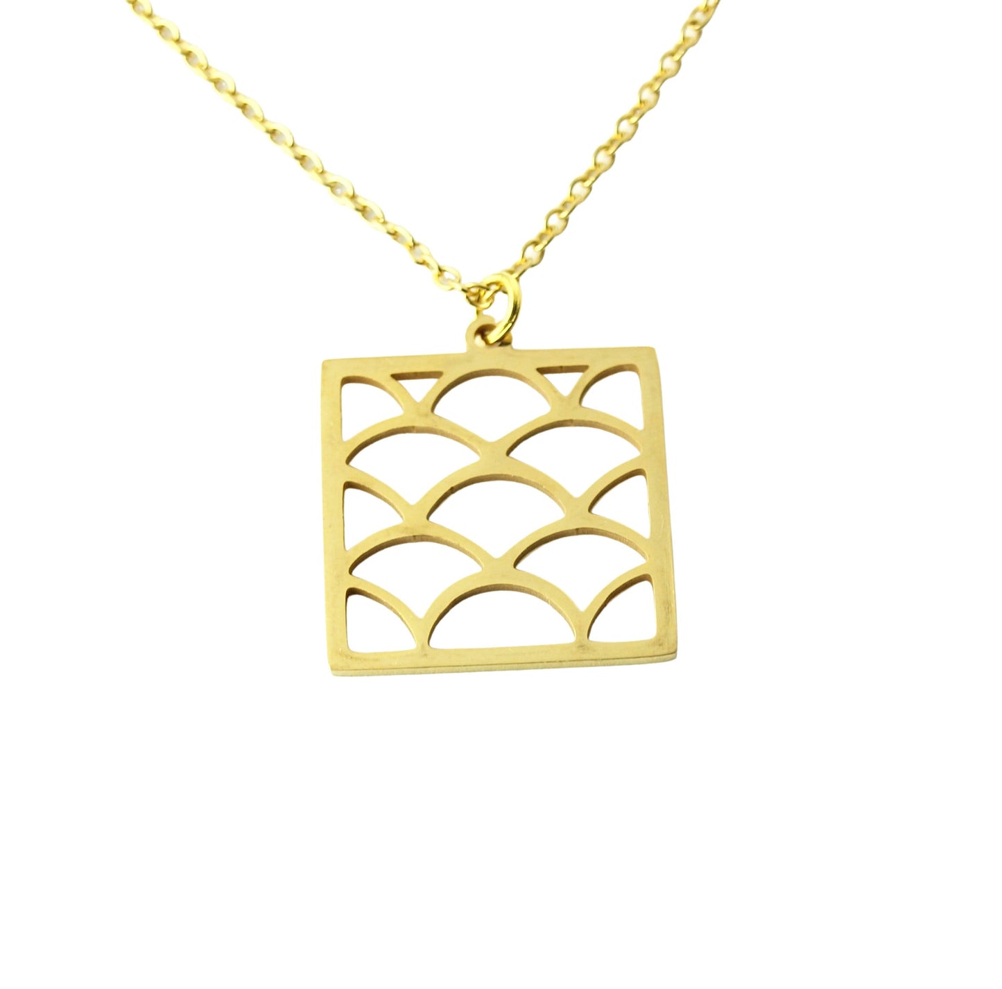 Kette Edelstahl Viereck Wellenmuster Quadrat Anhänger geometrisch golden