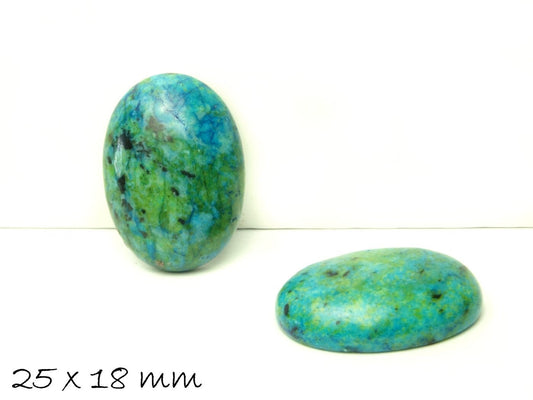 1 Stück ovaler Edelstein Cabochon, Kiwi Jasper, 25 x 18 mm, blau-grün