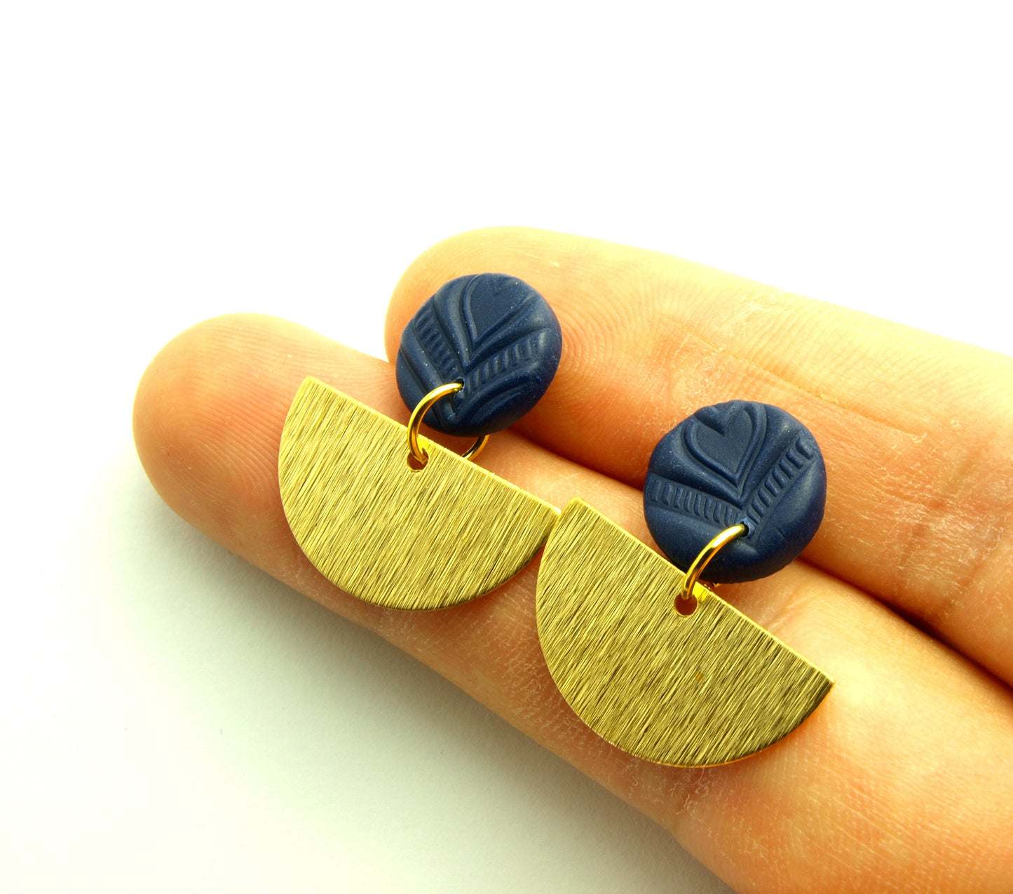 Statement Ohrringe Polymer Clay blau golden Ohrhänger nach Wahl