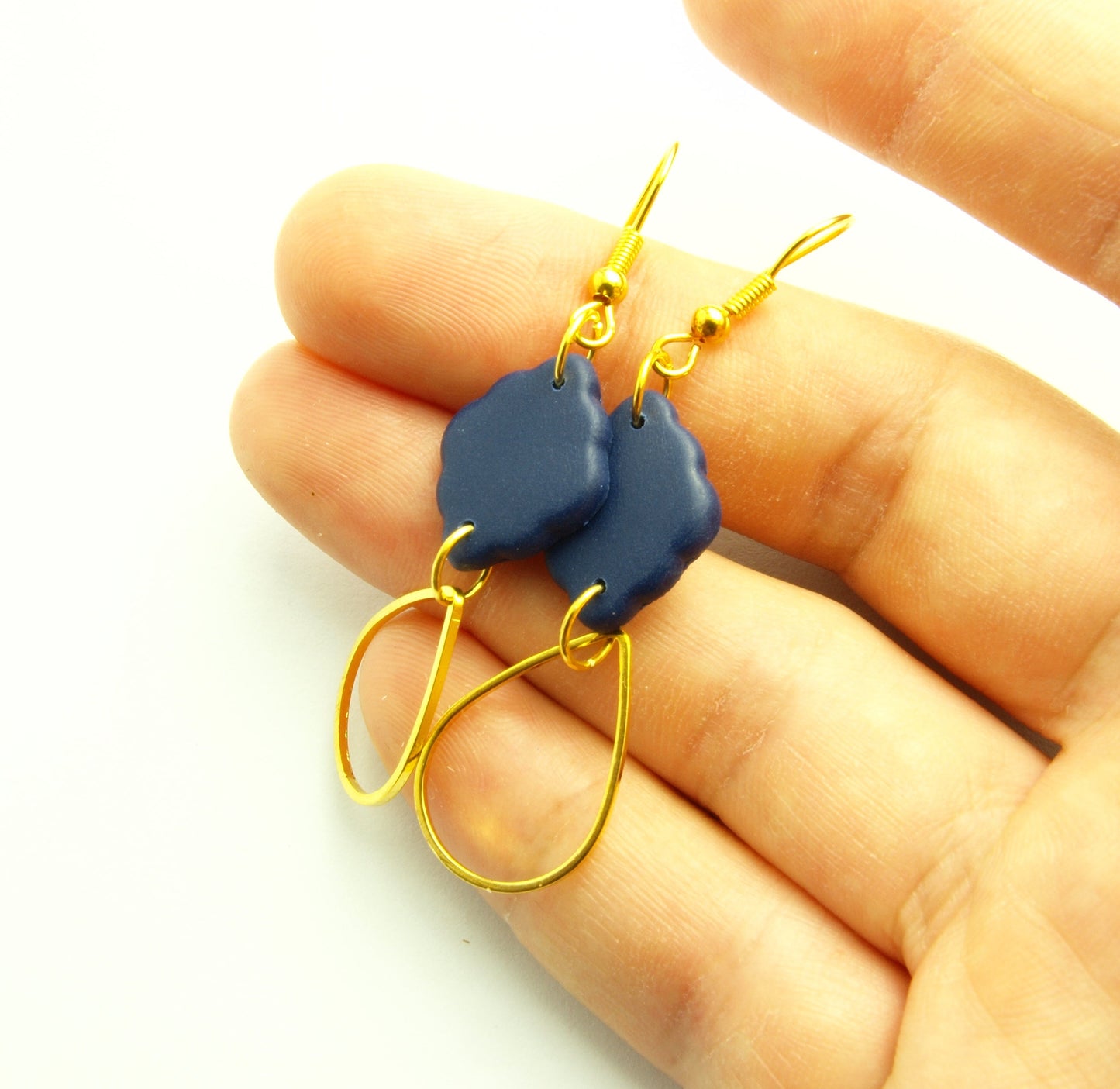 Statement Ohrringe Polymer Clay blau golden Ohrhänger nach Wahl