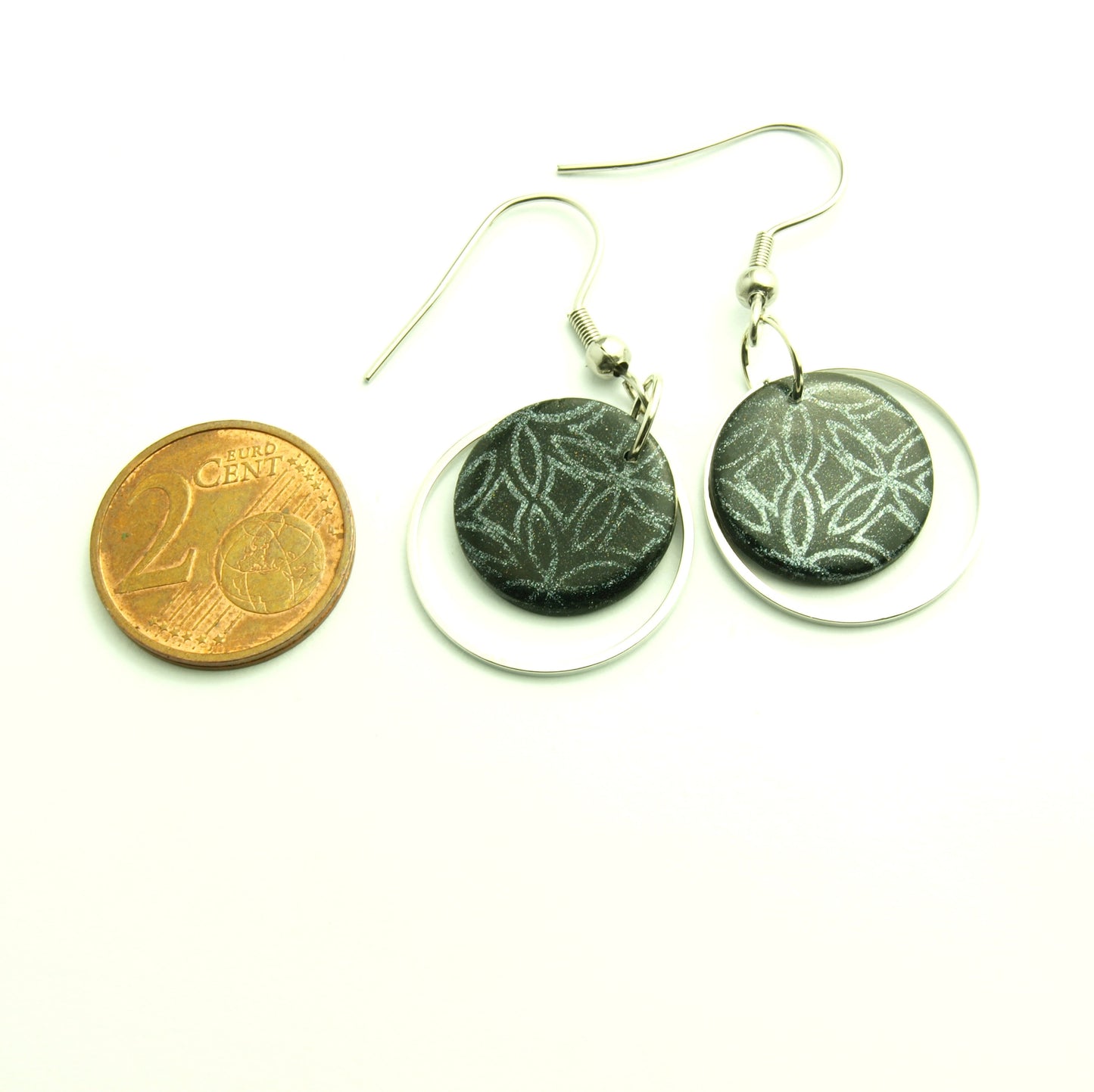 Statement Ohrringe Polymer Clay silber schwarz ethno Ohrhänger nach Wahl