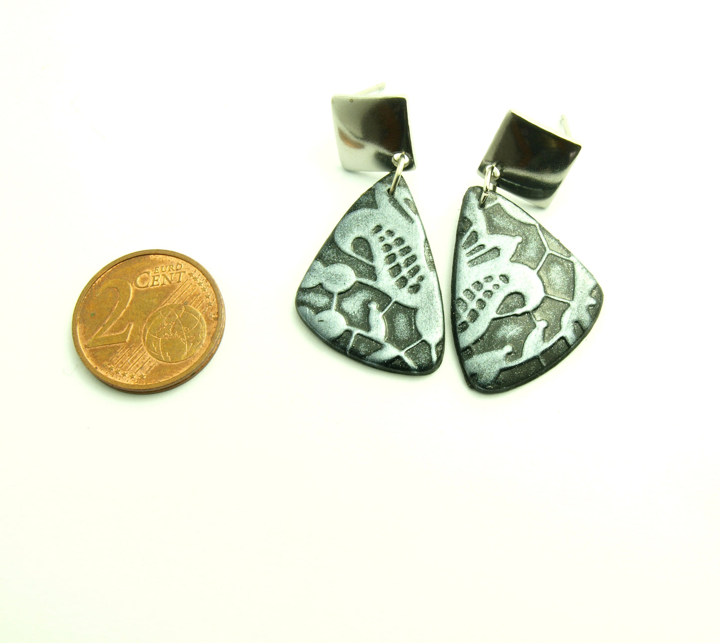 Statement Ohrringe Polymer Clay silber schwarz ethno Ohrhänger nach Wahl