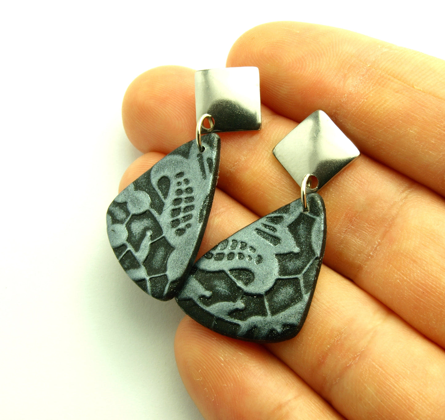 Statement Ohrringe Polymer Clay silber schwarz ethno Ohrhänger nach Wahl