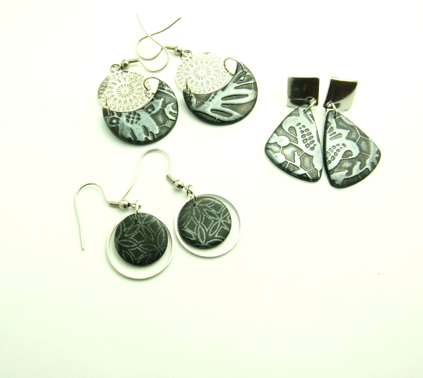 Statement Ohrringe Polymer Clay silber schwarz ethno Ohrhänger nach Wahl