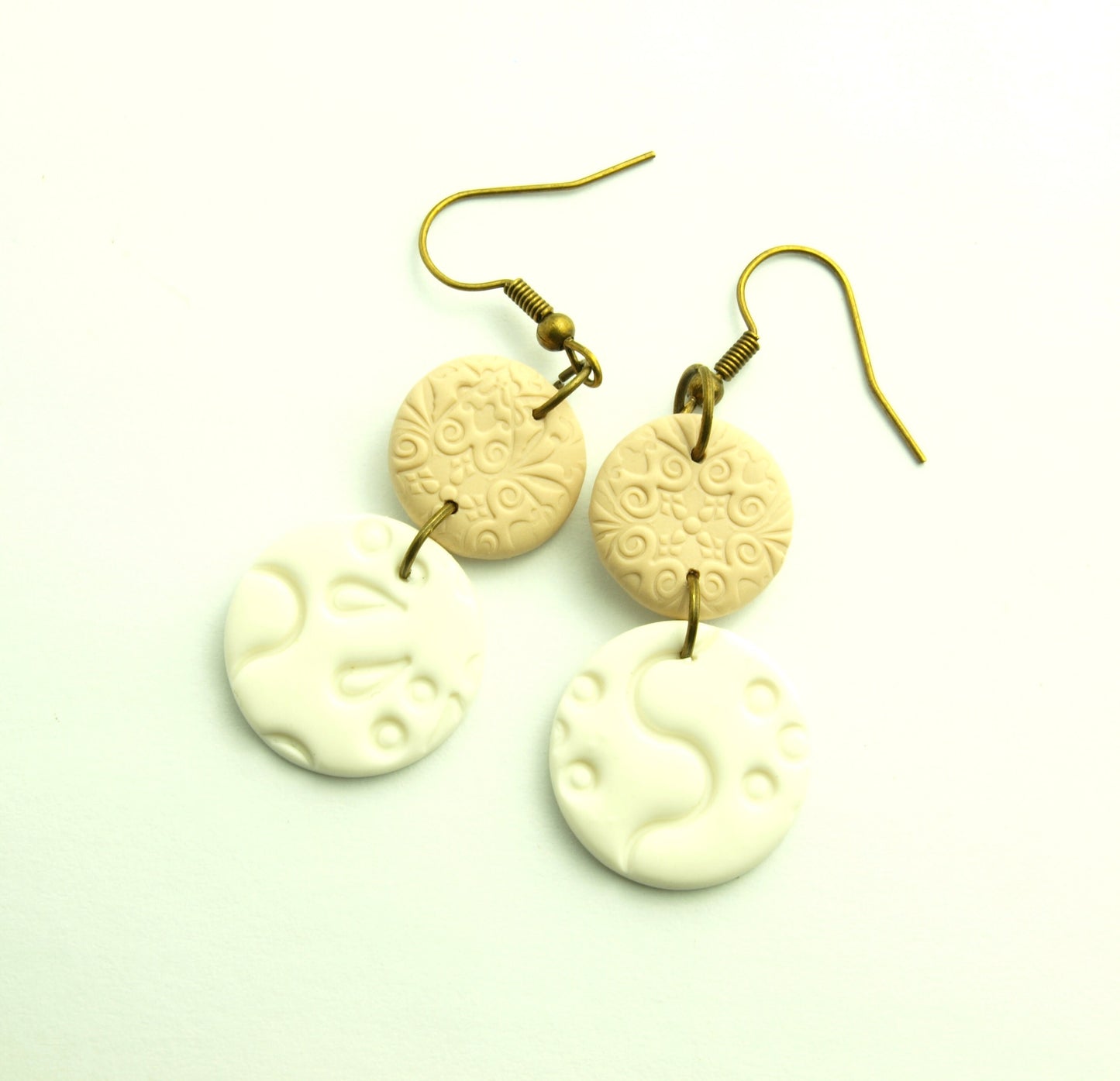 Statement Ohrringe Polymer Clay Ethno Muster weiß braun beige nach Wahl