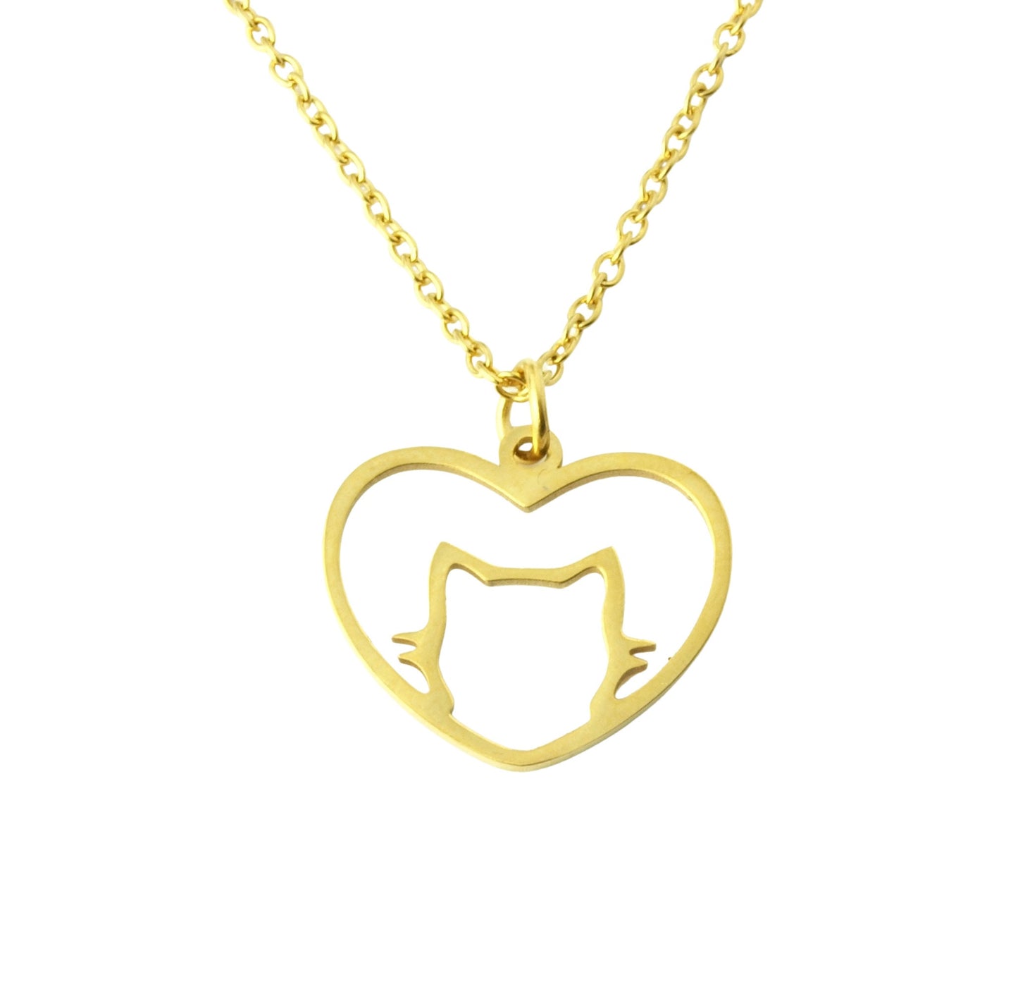 Kette Katze im Herz Liebe Freundschaft Edelstahl Anhänger golden