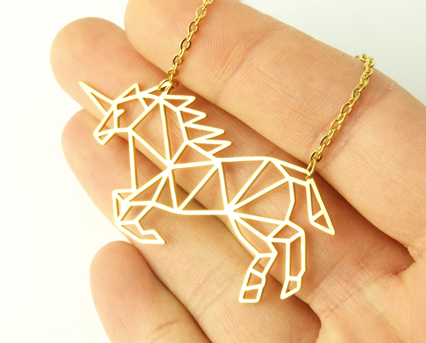 Kette Einhorn Edelstahl Anhänger geometrisch golden Pferd