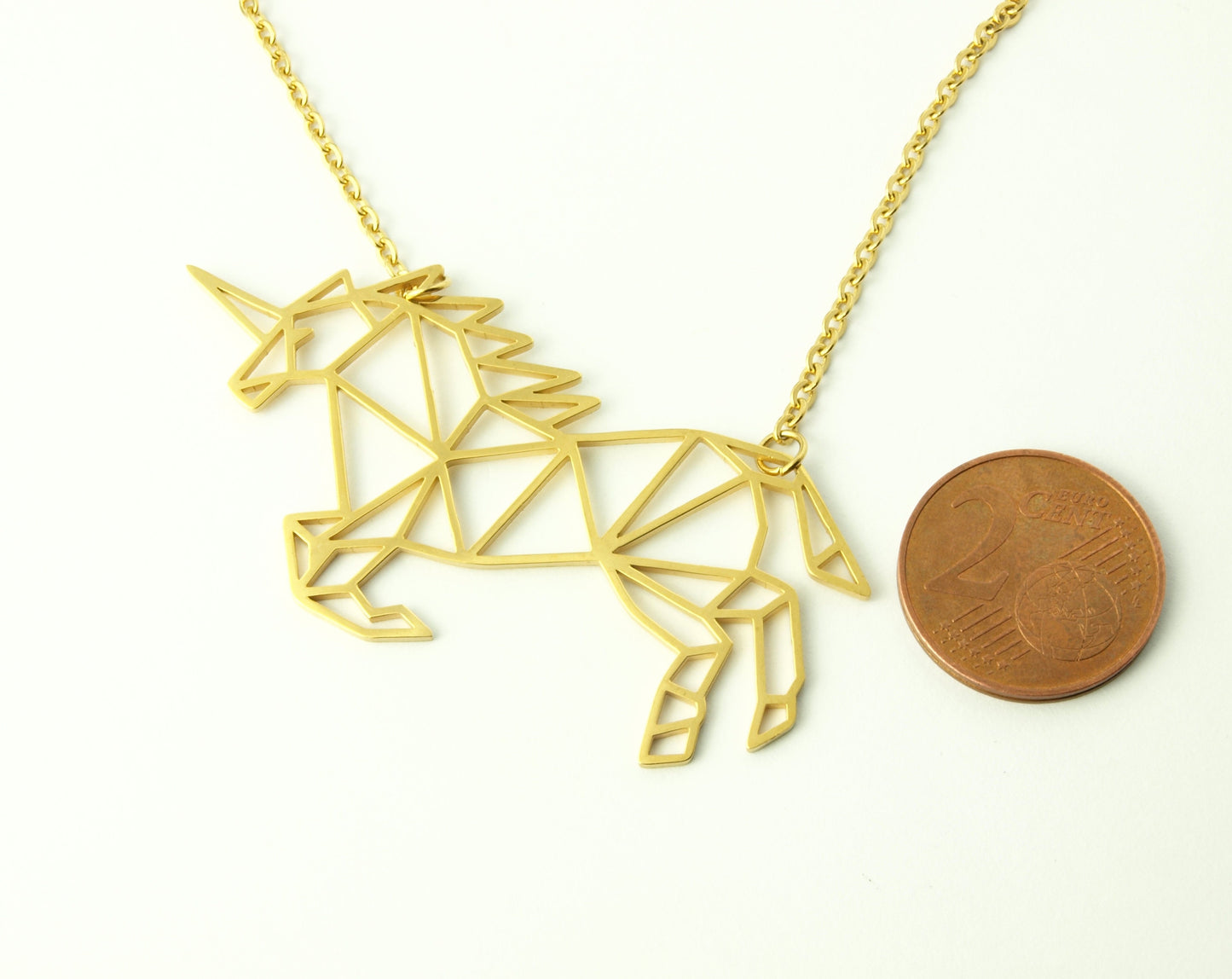 Kette Einhorn Edelstahl Anhänger geometrisch golden Pferd