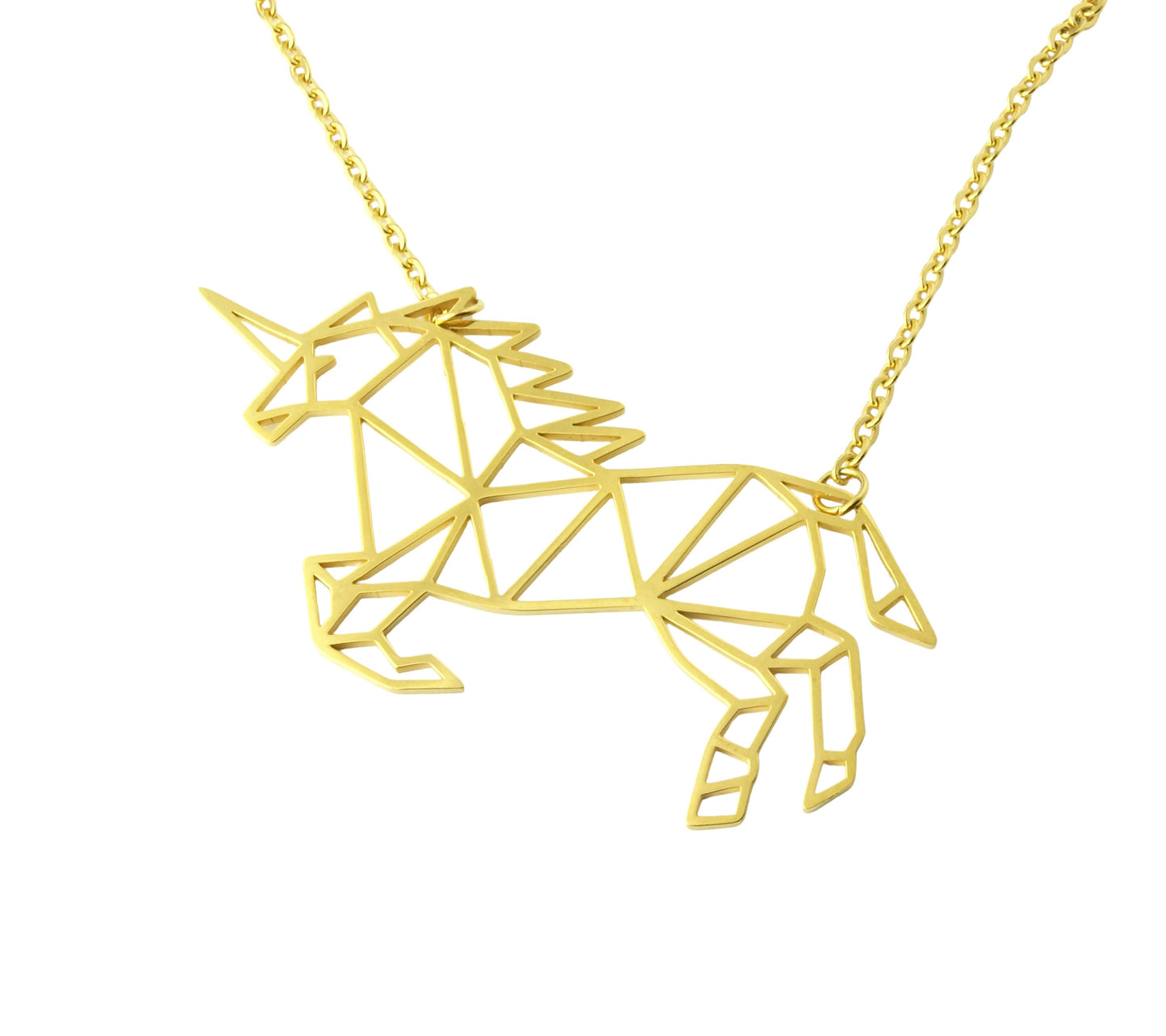 Kette Einhorn Edelstahl Anhänger geometrisch golden Pferd